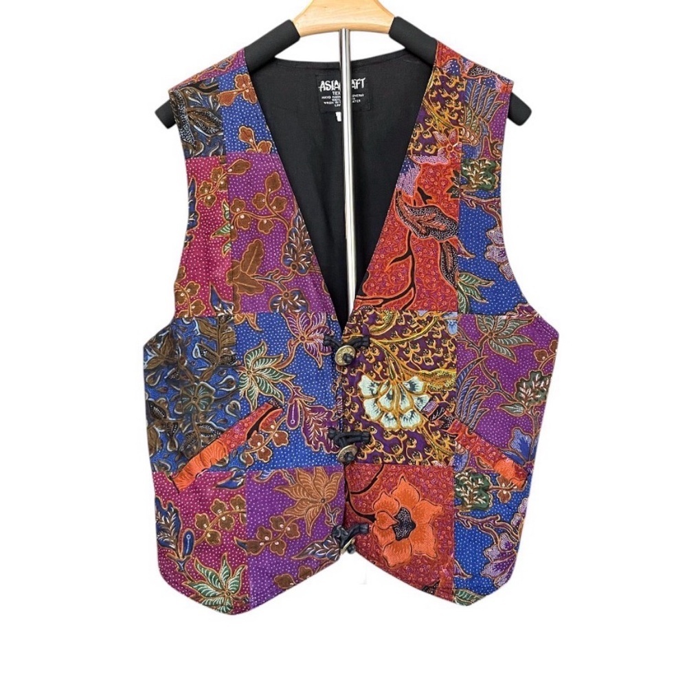 Vintage ASIACRAFT Vest 100% Cotton Patchwork Festival Indie Size M